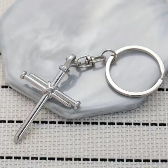 3 Nail Cross Keychain Religious Christian Key Ring Accessory Silver Unisex Gift - Picture 7 of 16